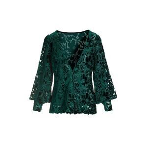 Boston Proper Velvet Floral Lace Hip Length duster Emerald